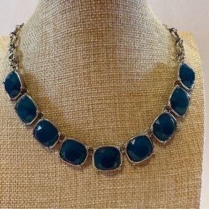 New Lia Sophia InfinitMe Necklace w/ Teal faceted resin stones squares, silver